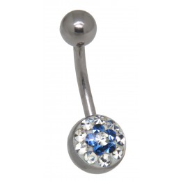 Crystallines navel body jewelry piercing, color contrasting flower motif
