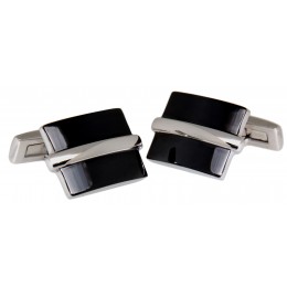 Stainless steel cufflinks, black and silver, 21x15mm, black and steel