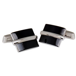 Stainless steel cufflinks, black and silver, 21x15mm, black and steel