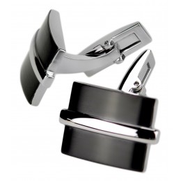 Cufflinks in stainless steel, black and silver, with small imperfections