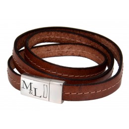 Real leather bracelet light brown with ornaments, wrapped three times with stainless steel magnetic clasp 17cm / 18cm / 19cm / 