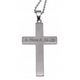 Cross-shaped chain pendant made of stainless steel with carbon inlay and engraving of your choice on the back