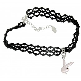Sexy choker Playboy black pearls with bunny