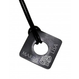 Necklace pendant square made of stainless steel PVD black coated with individual engraving, cut-out in the middle
