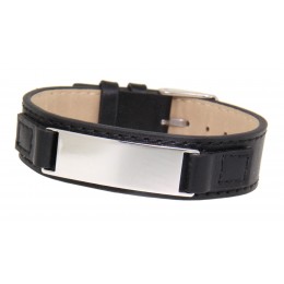 The classic of the Identity bracelets: Narrow leather bracelet with stainless steel engraving plate, unisex