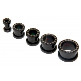 316L black surgical steel plugs, with laser motif triangles