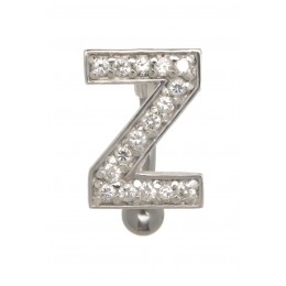 Belly button body jewelry piercing in ABC design with zirconia letter Z, 1.6x6mm / 1.6x8mm / 1.6x10mm / 1.6x12mm / 1.6x14mm