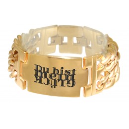 Wide double-row stainless steel bracelet DARLING gold-colored PVD coating with extension, length 18-19.5cm and custom engraving