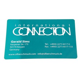 10 business cards with engraving 0.2mm thick aluminum blue