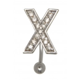 Belly button body jewelry piercing in ABC design with set zirconia X, 1.6x6mm / 1.6x8mm / 1.6x10mm / 1.6x12mm / 1.6x14mm