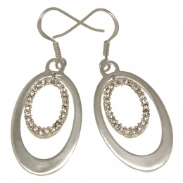 Earrings oval 925 silver, small clear crystals