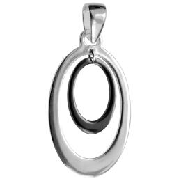 Necklace pendant oval made of 925 silver with partial gray PVD coating