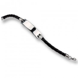 Leatherette bracelet 19.0cm with a stainless steel plate and extension