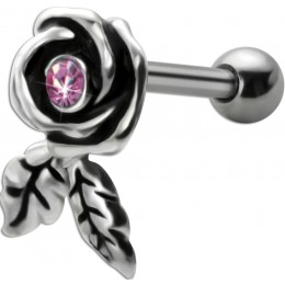 TIP Ear piercing with 925 silver roses and a pink crystal stone