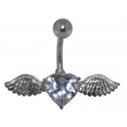 Navel piercing with 925 silver flying heart