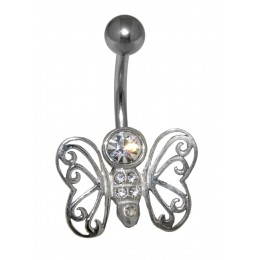 Belly button piercing with 925 silver butterfly in puberty