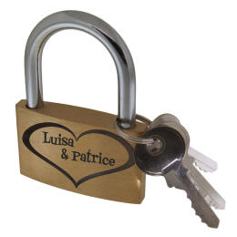 Love lock 50mm wide made of brass with your desired engraving