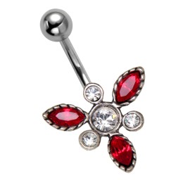 Belly button piercing with silver design and Swarovski