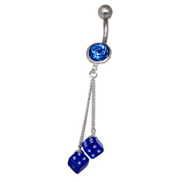 316L surgical steel belly button piercing, 925 silver with 2 dice design
