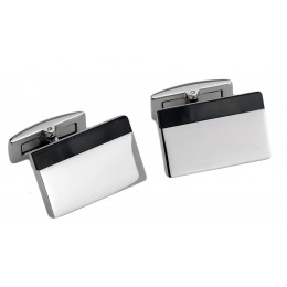 Cufflinks made of stainless steel, mirror-polished, 21x13mm, with onyx inlay