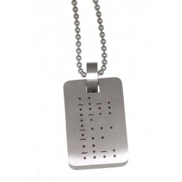 Pendant identification tag made of matted stainless steel with Morse code ILD