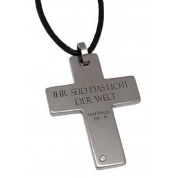 Titanium cross pendant with zirconia and individual engraving