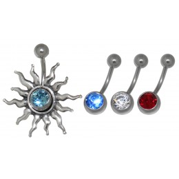 Belly button piercing set with shield made of 925 sterling silver