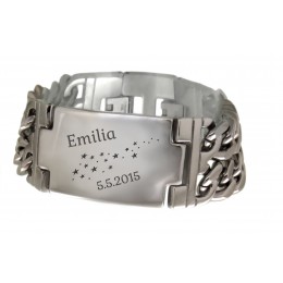 Wide, double-row, polished stainless steel bracelet with extension, length 19.5-21.5cm and custom engraving