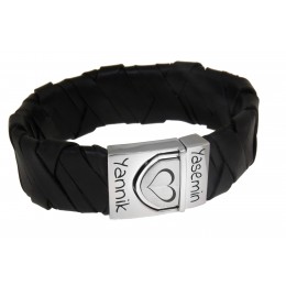 Real leather strap black, stainless steel clasp, with individual engraving