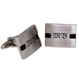 Stainless steel cufflinks with black side accents and custom engraving