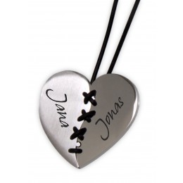Heart-shaped pendant made of stainless steel with your desired engraving, cross-stitch in the middle