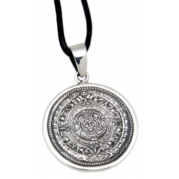 Aztec calendar pendant made of 925 sterling silver with individual engraving on the back