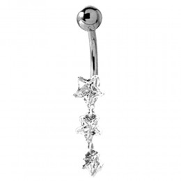 Belly button piercing with set STARS DOWN zirconia made of 925 sterling silver