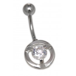 Belly button piercing with clear crystal, round border