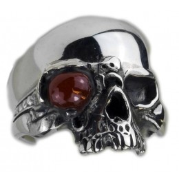 Heavy silver ring skull with red eye