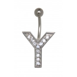 Belly button body jewelry piercing in ABC design with zirconia - letter Y,1.6x6mm / 1.6x8mm / 1.6x10mm / 1.6x12mm / 1.6x14mm