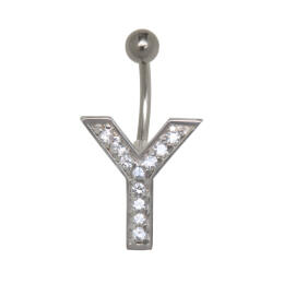 Belly button body jewelry piercing in ABC design with zirconia - letter Y,1.6x6mm / 1.6x8mm / 1.6x10mm / 1.6x12mm / 1.6x14mm