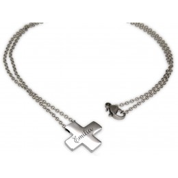 Cross pendant made of polished stainless steel with your desired engraving - mini small 15x15mm