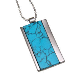 Stainless steel pendant with striking turquoise inlay