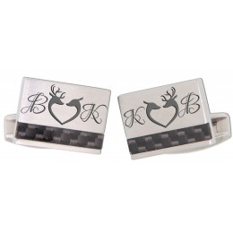Stainless steel cufflinks with carbon inlay at the bottom and engraving