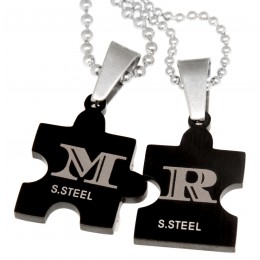 Puzzle heart motif partner pendant  black with an individual engraving on the back