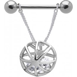 Nipple piercing with moving crystal, ball cage