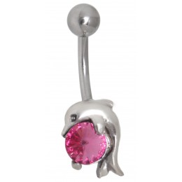 Piercing curved navel dolphin cuddles with Swarovski crystal