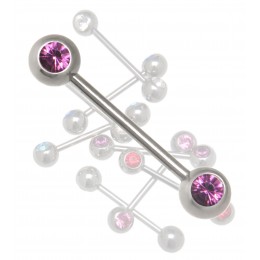 316L surgical steel barbell with 2 front facing crystals of different lengths