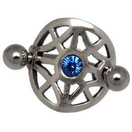 Piercing curved navel surgical steel rod - fighter shield 925 sterling silver