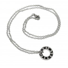 Stainless steel chain pendant with Angelwing lettering, small crystal and 50cm long chain