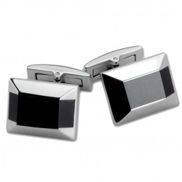 Stainless steel cufflinks rectangular, 18.1x14mm, with a black insert