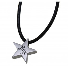 Stainless steel pendant asterisk with engraving and leather chain