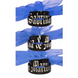 Partner rings made of stainless steel black PVD coated smooth with a split desired engraving
