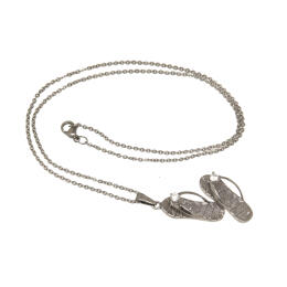 Stainless steel flip flop pendant with clear crystals and chain